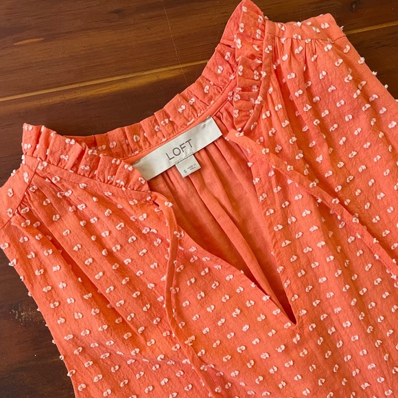 *NWOT* LOFT Sleeveless Tie Neck Tiered Midi/Maxi Dress, Coral Swiss/Clip Dot - Picture 8 of 11